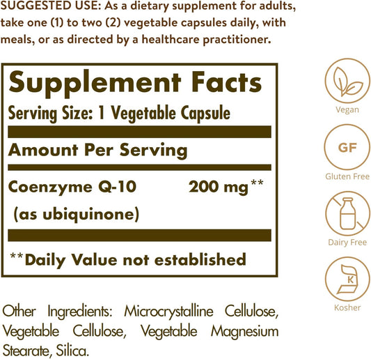 Solgar Vegetarian CoQ-10 200 mg, 60 Vegetable Capsules - Heart Healthy