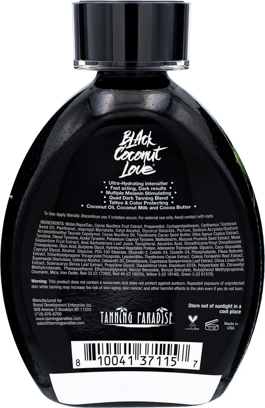 Tanning Paradise Black Coconut Love Tanning Lotion | Coconut Oil | Age-Defying | Tattoo Protecting Formula | Ultra Hydrating Dark Tanning Lotion, 13.5