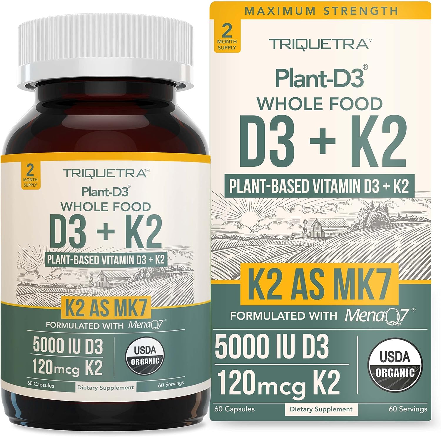 Organic Plant D3 + K2 | 5000 Iu D3 + 120 Mcg K2 As All-Trans Mk7 From