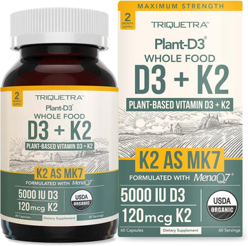 Organic Plant D3 + K2 | 5000 Iu D3 + 120 Mcg K2 As All-Trans Mk7 From