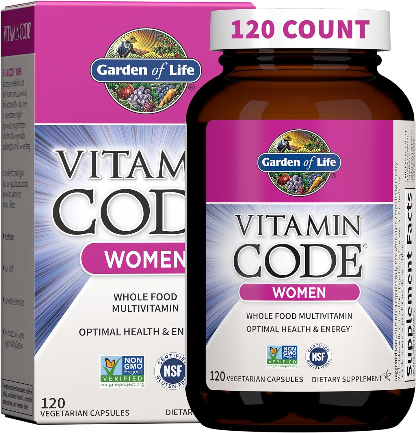 Garden Of Life Multivitamin For Women, Vitamin Code Women'S Multi - 120 Capsules, Whole Food Womens Multi, Vitamins, Iron, Folate Not Folic Acid & Probiotics For Womens Energy, Vegetarian Supplements