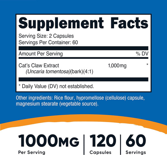 Nutricost Cat's Claw 1000mg, 120 Capsules - Vegetarian Caps, Non-GMO and Gluten Free, 60 Servings