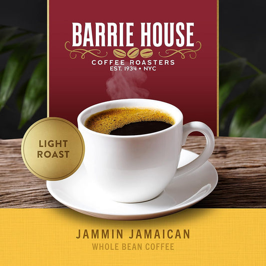 Barrie House Jammin Jamaican Flavored Whole Bean Coffee, Bag | Fair Trade Certified | Light Roast | Smooth and Decadent | 100% Arabica Coffee Beans