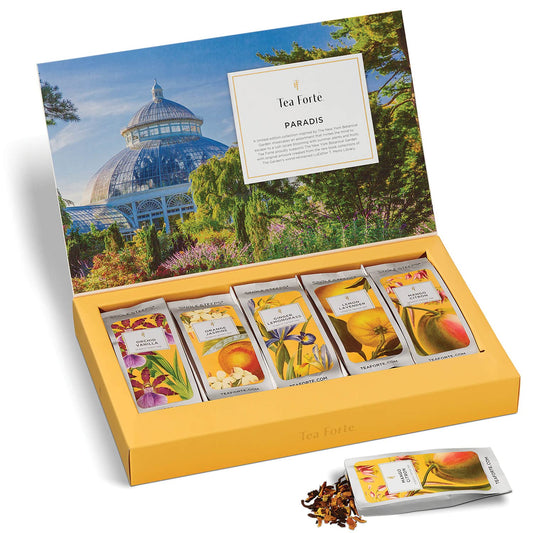 Tea Forte Single Steeps Loose Leaf Tea Sampler, Assorted Variety Tea Box, 15 Single Serve Pouches (Paradis)