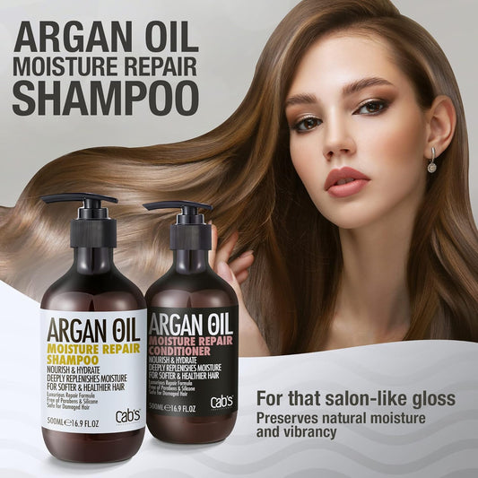 Cab's Moroccan Argan Oil Shampoo and Conditioner Set - Thickening Hair Treatment for Women and Men, Hydrate & Repair the Hair, Best Gift for Thinning Hair, Damaged, Frizzy, or Color Treated Hair, Paraben Free - 2 x 16.9