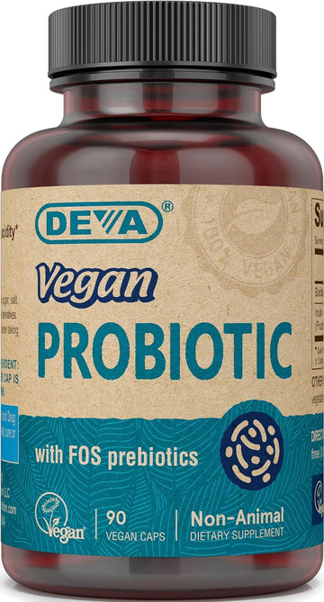 DEVA Vegan Probiotic with FOS Prebiotics Supplement - 2 Billion CFU with 100 MG of Prebiotics Per Serving for Men & Wome