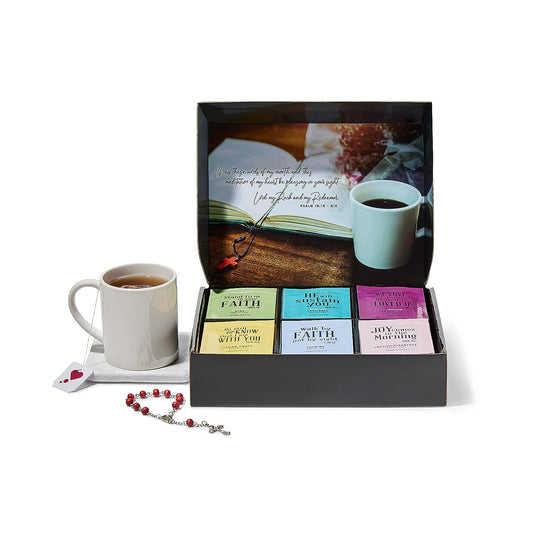 Thoughtfully Gourmet, Tea Affirmations Christian Prayer Gift Set, Includes 6 Flavors of Tea with Bible Verses from Psalms to rejoice He is Risen offer Blessings to Believers of Jesus Christ, Pack of 90