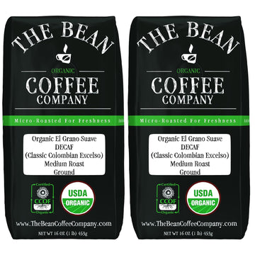 The Bean Coffee Company Organic Decaf South America Blend, Medium Roast, Ground, Bags (Pack of 2)