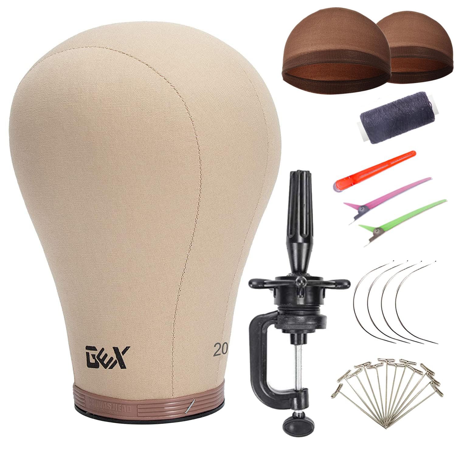 GEX 20"-24" Cork Canvas Block Head Mannequin Head Wig Display Styling Head With Mount Hole (Light Brown, 22.5")
