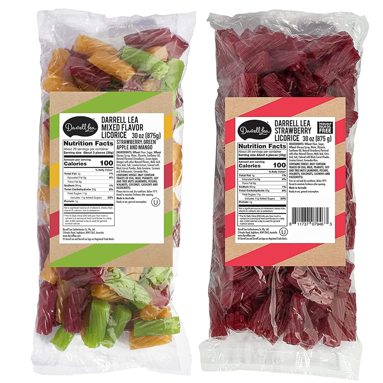 Soft Australian Strawberry Licorice and MIxed Licorice - Darrell Lea 1.925 lb Bulk Bag - NON-GMO, NO HFCS, Vegan-Friendl
