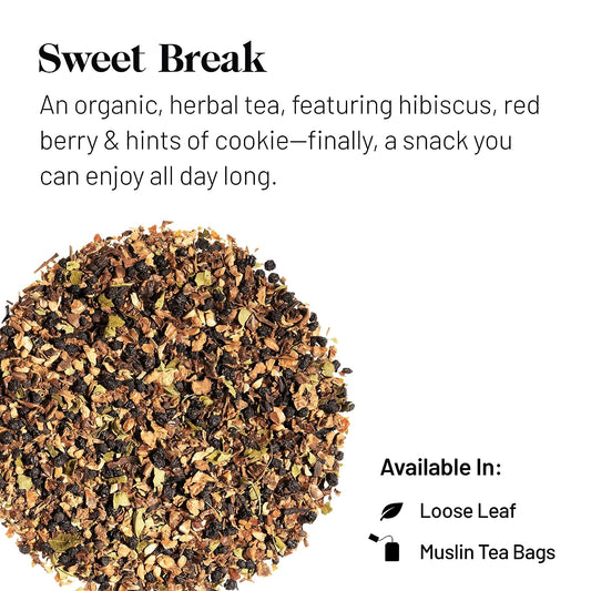 Kusmi Tea Sweet Break - Loose Tea Tin - Organic Herbal Tea with Hibiscus, Red Berry & Hints of Cookie - Caffeine Free - Enjoy Hot or Iced