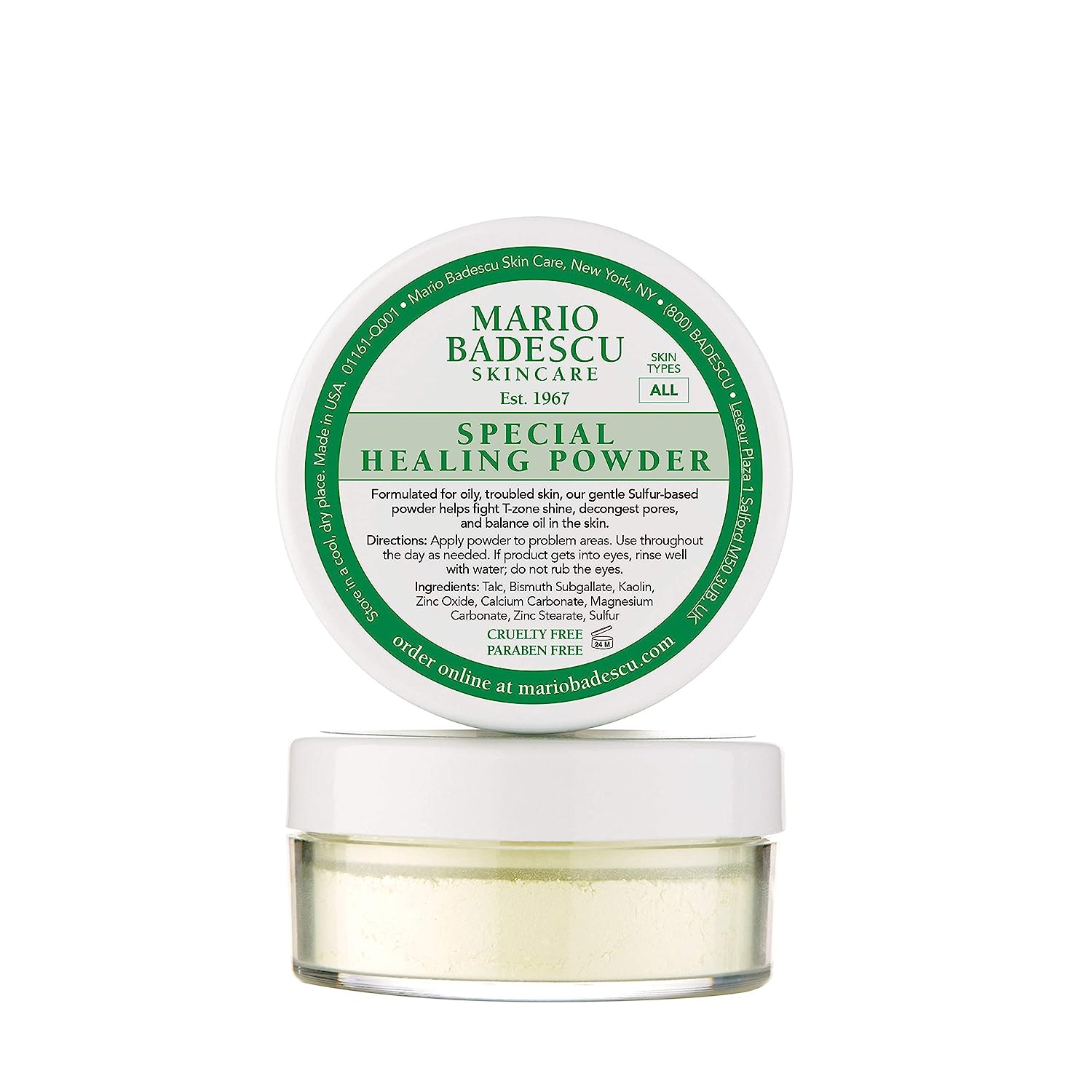 Mario Badescu Special Healing Face Powder for Oily and Troubled Skin, Reduces T-Zone Shine, Decongests Pores and Balances Excess Oil, Gentle Sulfur Powder for Skin Care
