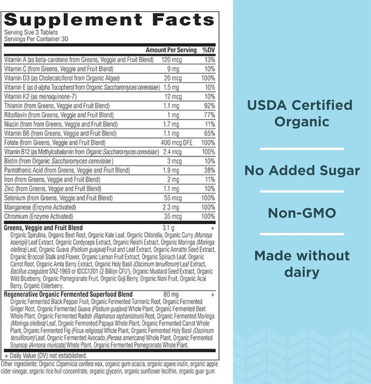 Ancient Nutrition Organic Supergreens And Multivitamin Tablets With Pr