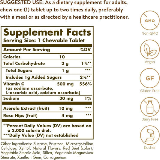 Solgar Vitamin C 500 mg Chewable Tablets, Cran Raspberry Flavor - 90 C
