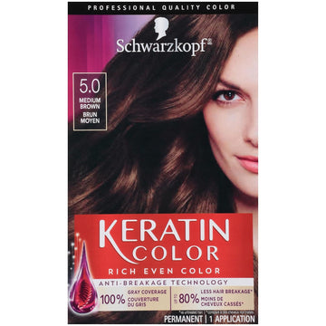 Schwarzkopf Keratin color permanent hair color cream, 5.0 medium brown