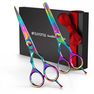 Suvorna 5.5" Hair Cutting Scissors Professional with Thinning Shears for Hair Cutting, Right Hand Professional Hair Scissors, Barber Shears Set, Hair Shears Professional, 2 piece Hair Cutting Shears