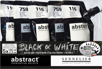 Sennelier Abstract Sets Student Acrylic, 120 ml per Pouch, Black and White