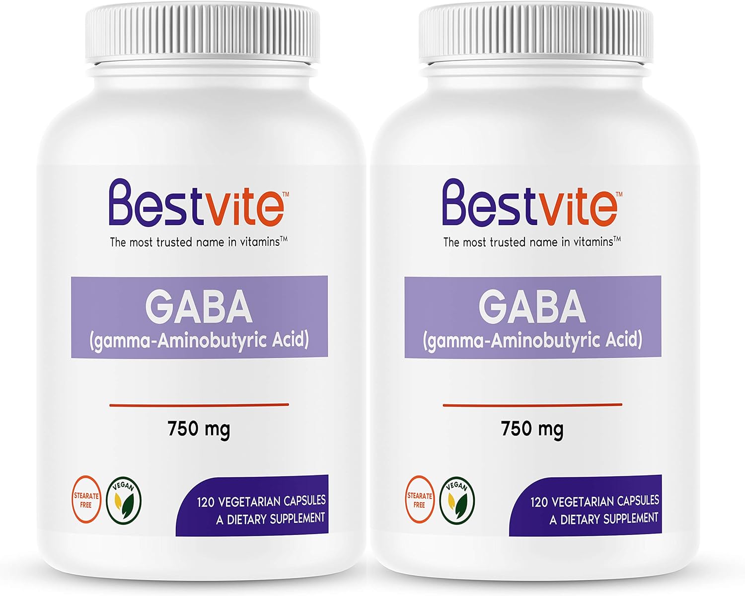 BESTVITE GABA 750mg per Capsule (240 Vegetarian Capsules) (120 x 2) -