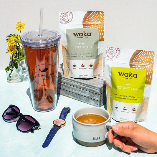 Waka — Unsweetened Instant Tea Powder 2-Bag Combo — 100% Tea Leaves — Green & Black,  Per Bag