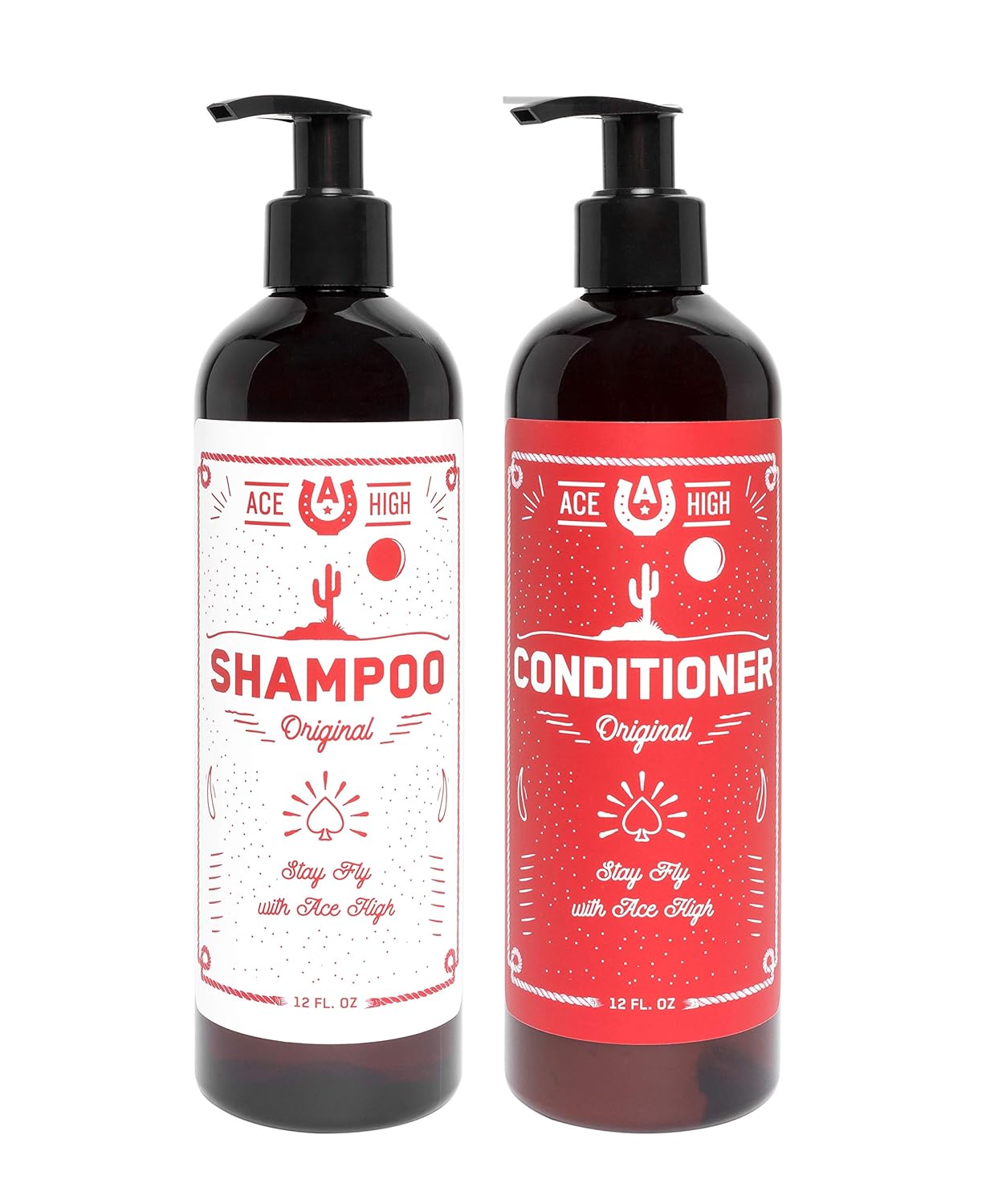 Ace High Men's Shampoo & Conditioner Set, Super Cleansing and Non-Drying, Promotes Scalp Health, Small Batch, Sulfate Free,2 x 12