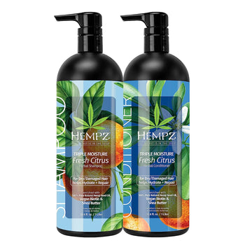 HEMPZ Hair Shampoo & Conditioner Set - Grapefruit & Peach Scent for Dry, Damaged and Color Treated Hair, Hydrating, Softening, Moisturizing with Biotin Duo Set 33.8
