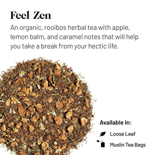 Kusmi Tea Feel Zen Loose Tea Tin - Organic Rooibos Herbal Tea with Notes of Apple, Lemon, Orange & Caramel - Caffeine Free - Enjoy Hot or Iced