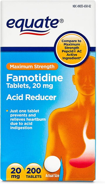 Equate Maximum Strength Acid Reducer Famotidine Tablets, 20 Milligram 0.01 Ounces