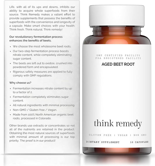 Think Remedy Aged Beet Root Capsules - Beet Pills for Stamina - Organic Beet Root Powder - Nitric Oxide Supplement - Nit
