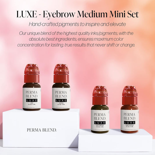 Perma Blend Luxe - Eyebrow Medium Set with Java, Coffee, Foxy Brown & True Copper - Brown Permanent Eyebrow Pigment Kit - Vegan & Cruelty-Free - 4 Count (0.5  each)