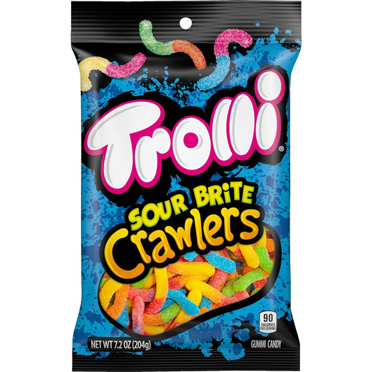 Bundle of Trolli Sour Brite Crawlers, 7.2 Ounce - Original Flavored Sour Gummy Worms, Fruit Punch, & Very Berry