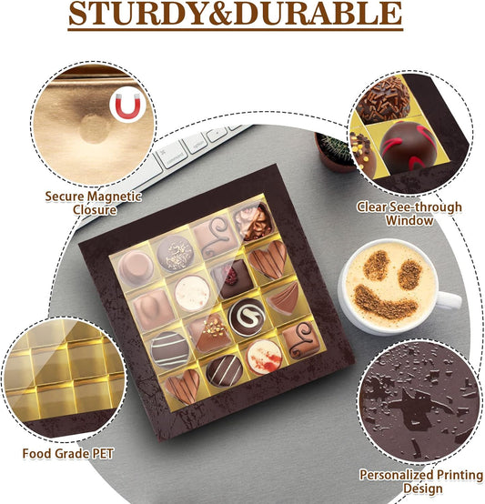 Bumlon Chocolate Boxes Packaging, Empty Truffle Boxes with Window, Chocolate Gift box Packaging with Dividers and Magnet