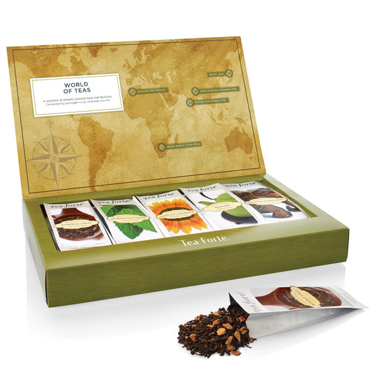 Tea Forte Single Steeps Loose Leaf Tea Sampler, Assorted Variety Tea Box, 15 Single Serve Pouches (Sampler - World of Teas)