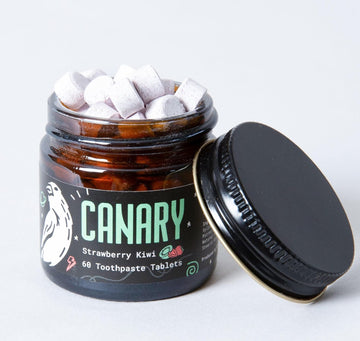 Canary Strawberry + Kiwi Toothpaste Tablets -1 Month Supply, 60ct - Plastic Free - uoride Free - Made in The USA - Vegan - Travel Friendly