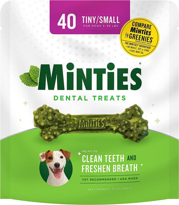 Minties VetIQ Dog Dental Bone Treats, Dental Chews for Tiny/Small Dogs (Under 40 lbs), 40 Count