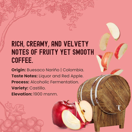 Red Wine by Coffee del Campo Medium Roast, Colombia Specialty Coffee from Pasto Colombia, Single Origin, With Silky and Creamy Notes Liquor and Red Apple |  (Ground)