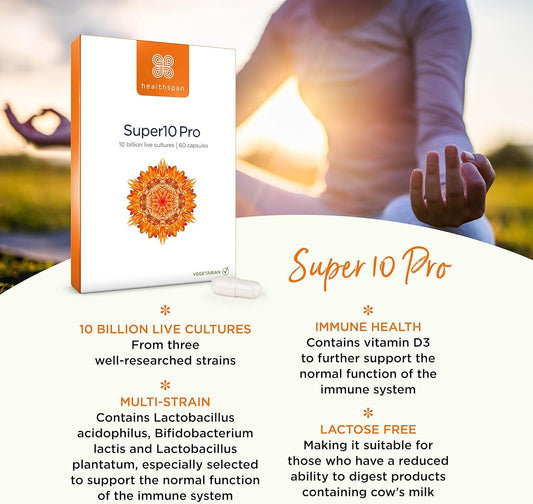 Healthspan Super10 Probiotic | 60 Capsules | 10 Billion Live Cultures 70 Grams