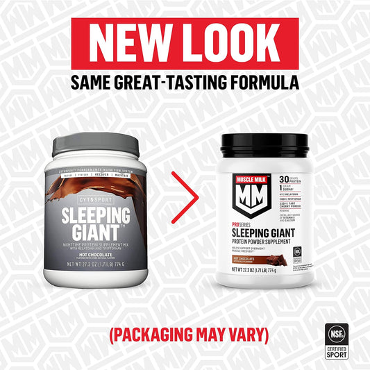 Muscle Milk Pro Series Sleeping Giant Protein Powder Supplement, Hot Chocolate, 1.71 Pound, 18 Servings, 30G Protein, Overnight Muscle Recovery, 1G Sugar, Melatonin, Tryptophan, Packaging May Vary