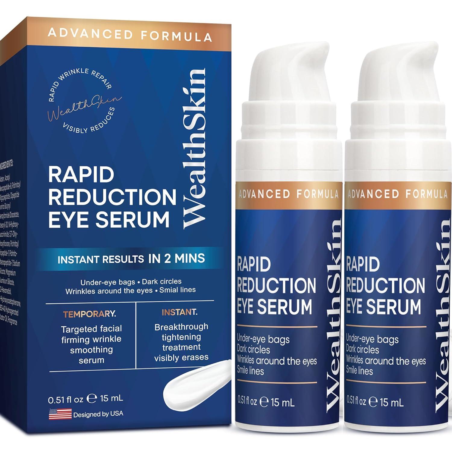 Anti-Aging Rapid Reduction Eye Cream, Instant Wrinkle-Smoothing Serum, Smooth Appearance of Loose Sagging Skin, Puffiness, Fine Lines & Wrinkles Within 2 Minute 15ML 0.5 . (2 Packs)