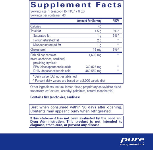 Pure Encapsulations EPA/DHA Liquid | Ultra-Pure, Molecularly Distilled