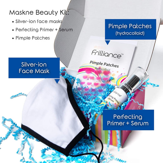 Frilliance Maskne Acne Skincare Beauty Bundle, Silver-ion Mask, Clear Skin Serum, Pimple Patches, Hypo-allergenic, Cruelty-free