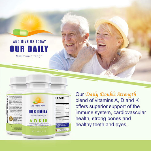 Our Daily Vites Adk 10 Double Strength (10,000 Iu) Vitamins A1, D3 & K2 (As Mk7) - Physician Formulated Bone & Immune Sy