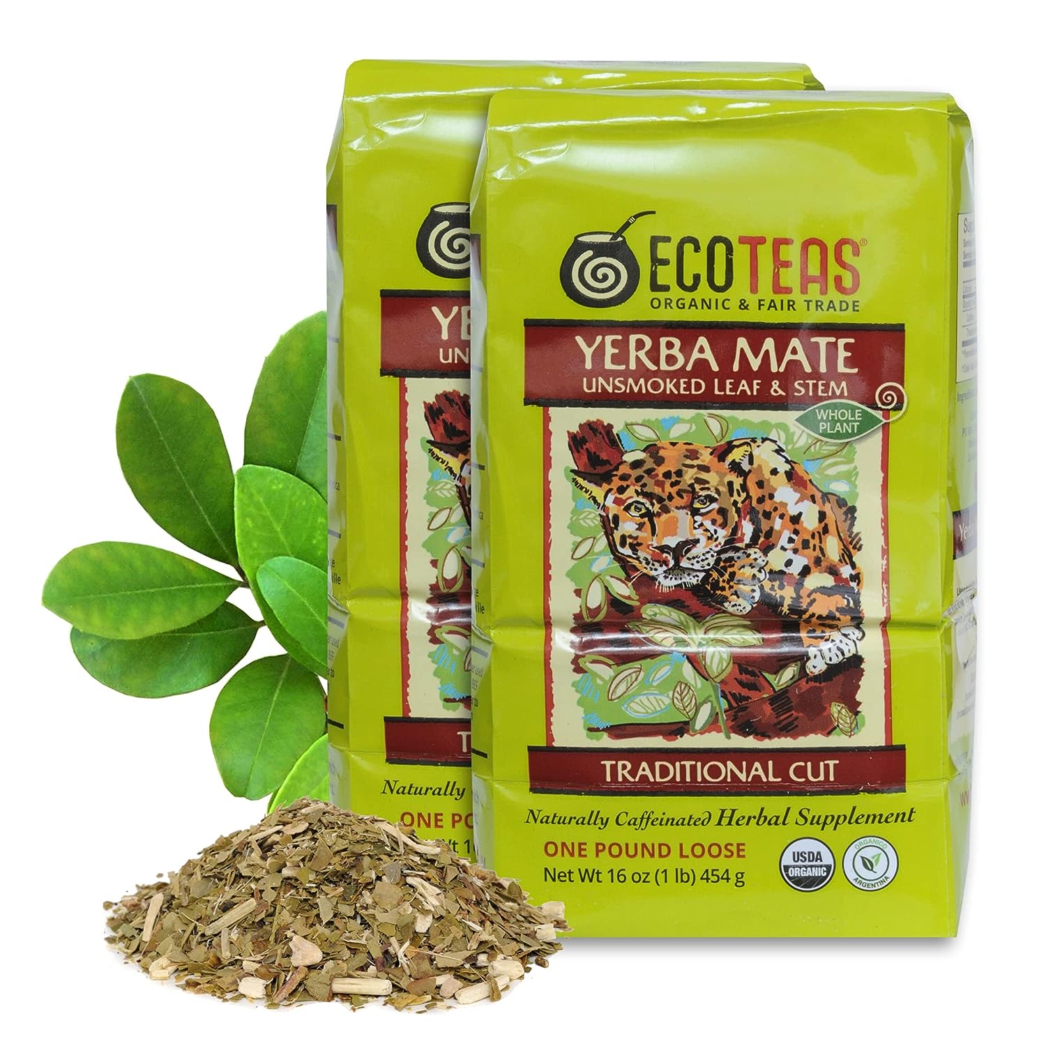 ECOTEAS - Organic Yerba Mate Loose Tea Traditional Cut -  - Detox Tea -Yerba Mate Tea - Hi Caf Tea - Yerba Mate Energy Burst - Ecoteas Yerba Mate - 2 Pack