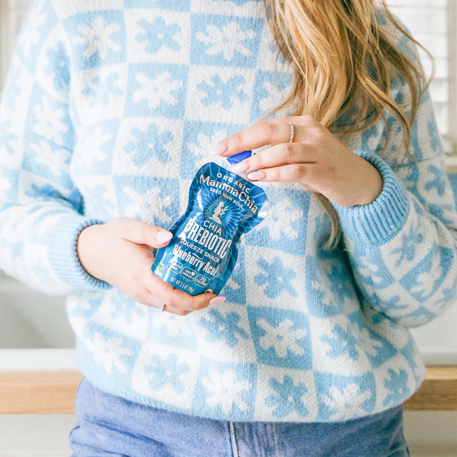 Mamma Chia Organic Prebiotic Squeeze Snack, Blueberry Acai, Fiber-Rich Prebiotic Gut Support,Usda Organic, Non-Gmo, Vega