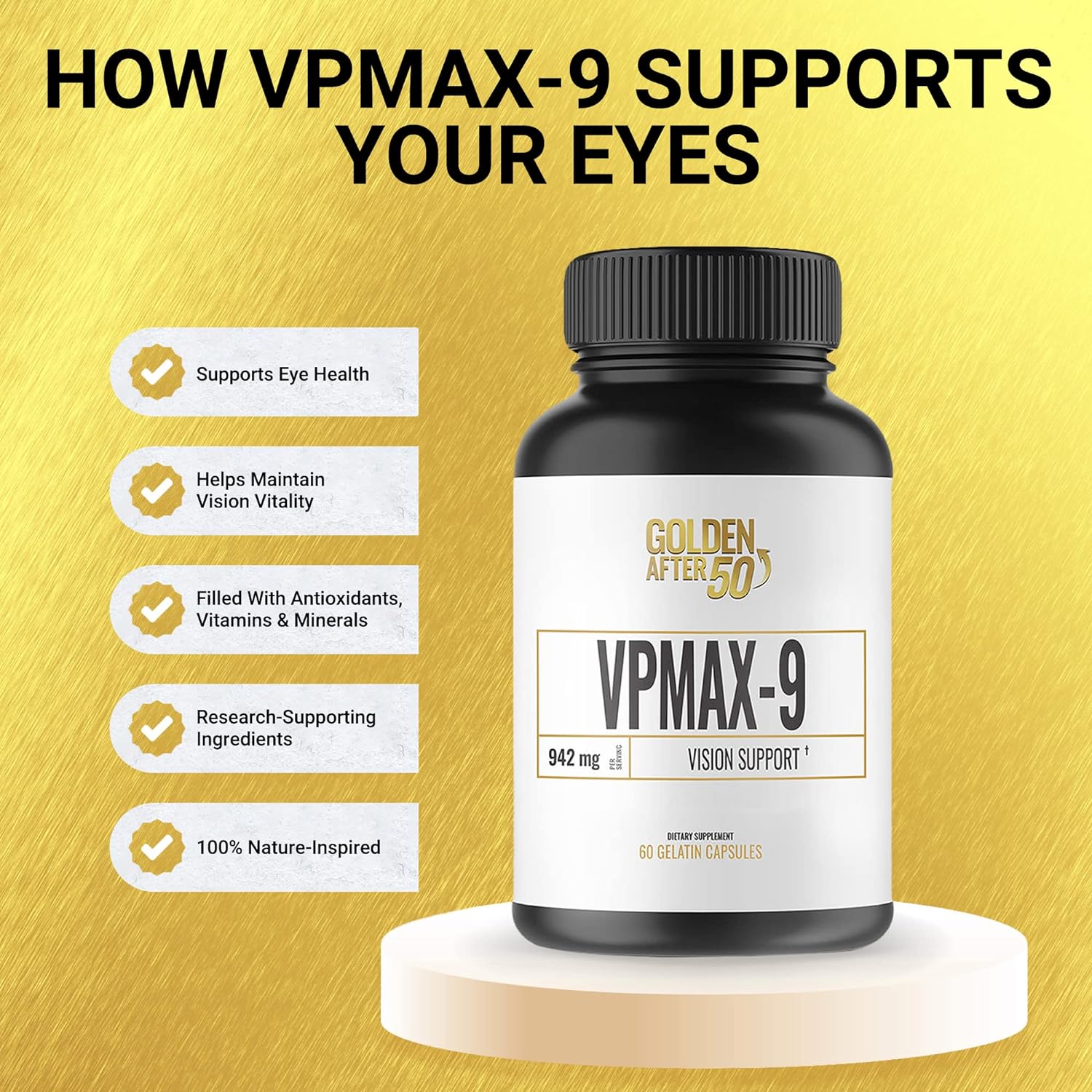 Golden After 50 VpMax-9 - Vision Support Supplement - 60 Gelatin Capsu