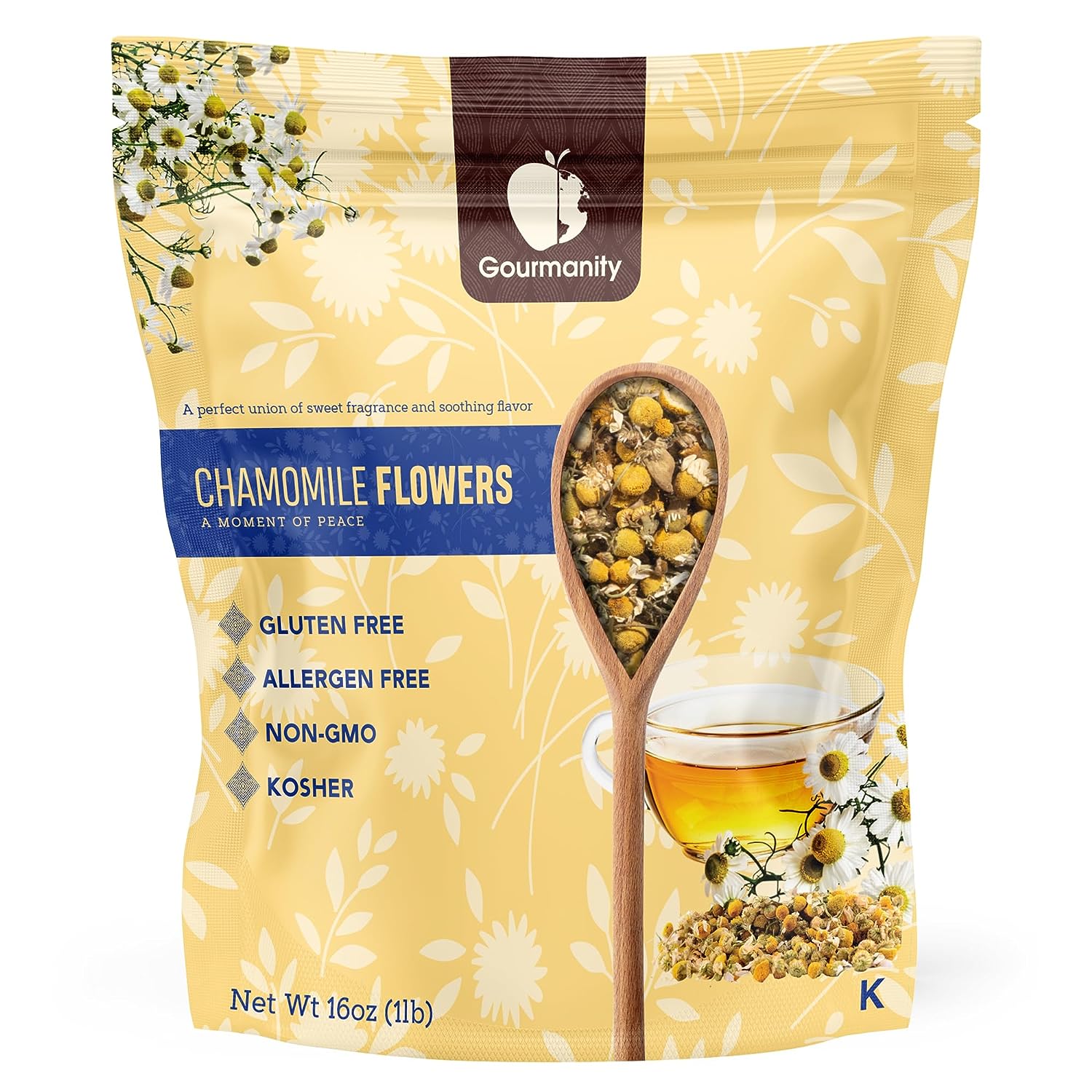 Gourmanity Dried Chamomile Flowers, Chamomile Tea Loose Leaf, Chamomile Flowers Bulk, Loose Chamomile Flowers, Chamomile Dry for Best Chamomile Tea, Non-GMO, Gluten Free, Allergen Free, Kosher