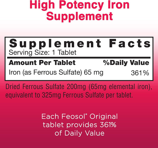 Feosol Original Iron Supplement Tablets, Non-heme, 325mg Ferrous Sulfa