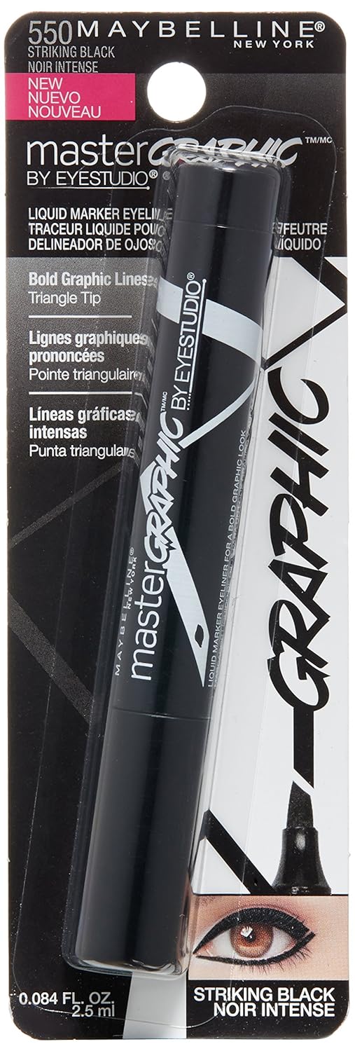 Maybelline New York Eye Studio Master Graphic Liquid Eyeliner, Striking Black, 0.084 uid