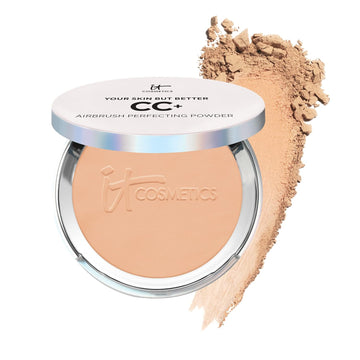 IT Cosmetics CC+ Airbrush Perfecting Powder Foundation - Buildable Full Coverage Of Pores & Dark Spots - Hydrating Face Makeup with Hydrolyzed Collagen & Niacinamide - 0.33