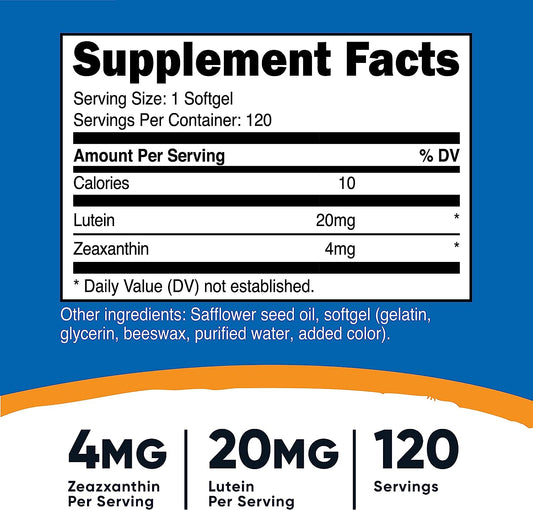 Nutricost Zeaxanthin with Lutein 20mg, 120 Softgels - Potent, Non-GMO, Gluten Free