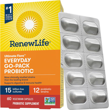 Renew Life Everyday Go-Pack Probiotic Capsules, Daily Supplement Suppo1.6 Ounces